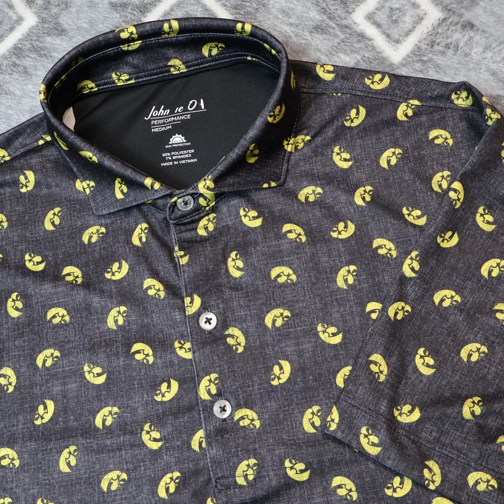 Johnnie-O Iowa Hawkeyes Performance Polo Shirt Gray Yellow Mens Medium UPF 50